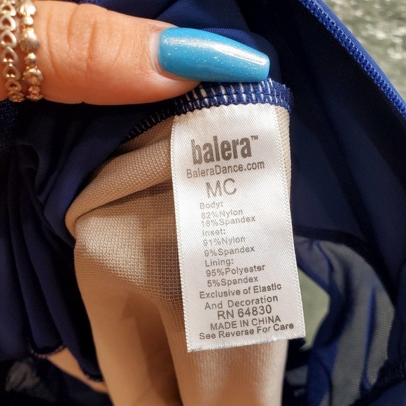 Balera Dance Blue One-Piece Leotard Sheer Shoulder Size: M - Picture 5 of 5